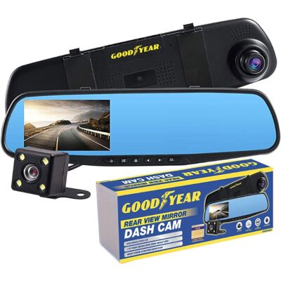 Goodyear HD Mirror Dash Cam Car DVR Video Recorder with Front and Rear Camera Goodyear HD Mirror Dash Cam Car DVR Video Recorder with Front and Rear Camera