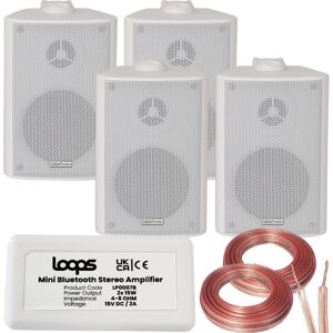Loops SMART HOME Bluetooth Amplifier & 4 White Wall Mount Speaker Kit Compact HiFi Amp Loops SMART HOME Bluetooth Amplifier & 4 White Wall Mount Speaker Kit Compact HiFi Amp