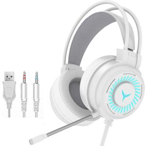 GreenZech (White, 3.5mm+USB) Gaming Headset 7.1 Channel 50MM Speaker Unit Colorful Circula GreenZech (White, 3.5mm+USB) Gaming Headset 7.1 Channel 50MM Speaker Unit Colorful Circula