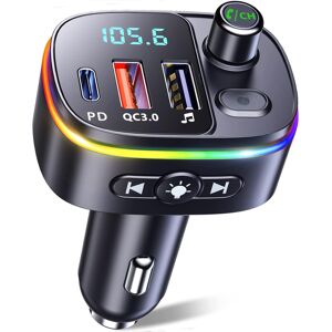 LIFEASY FM Transmitter for Car Bluetooth 5.0, QC3.0 & PD 18W USB C Car Charger, 9 RGB Ba LIFEASY FM Transmitter for Car Bluetooth 5.0, QC3.0 & PD 18W USB C Car Charger, 9 RGB Ba