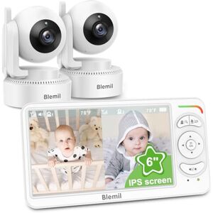 BLEMIL Baby monitor, Video Baby Monitor with 2 Cameras and Audio, 6 IPS Large Split Scr BLEMIL Baby monitor, Video Baby Monitor with 2 Cameras and Audio, 6 IPS Large Split Scr