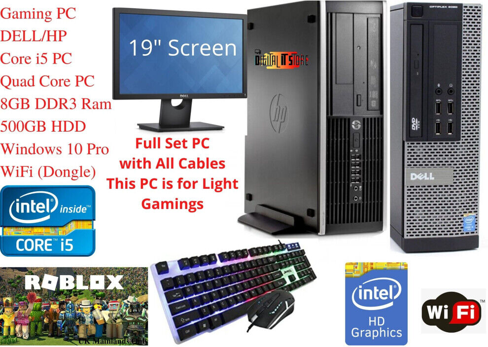 REFURBISHED Gaming Pc Computer Bundle Dell Hp 19" Screen Wifi Intel I5 8Gb 500Gb