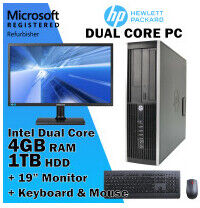 REFURBISHED HP Desktop PC Computer 19" Monitor Bundle with Windows 10 Dual Core 4GB 1TB HDD