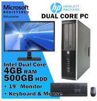 REFURBISHED HP Desktop PC inc 19" Monitor with Windows 10 Dual Core 4GB 500TB