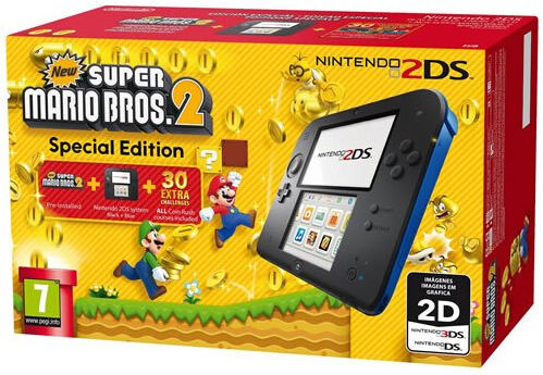 USED Nintendo 2DS Console Black/Blue with New Super Mario Bros 2 Game Pre-installed