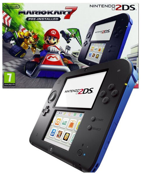 USED Nintendo 2DS Handheld ConsoleBlack/Blue + Pre-installed Mario Kart 7 3DS Bundle