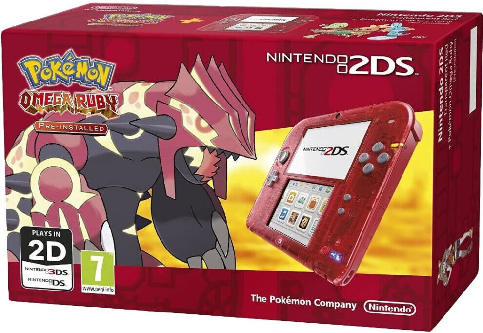 USED Nintendo Handheld Console 2DS Transparent Red with Pokemon Omega Ruby