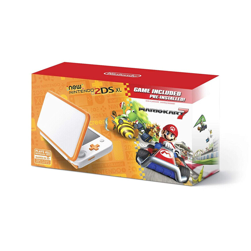USED New Nintendo 2DS XL Handheld Game Console - Orange + White With Mario Kart 7 Pre