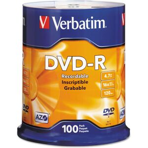 Verbatim 95102 DVD-R Discs 4.7GB 16x Spindle Silver 100/Pack Verbatim 95102 DVD-R Discs 4.7GB 16x Spindle Silver 100/Pack