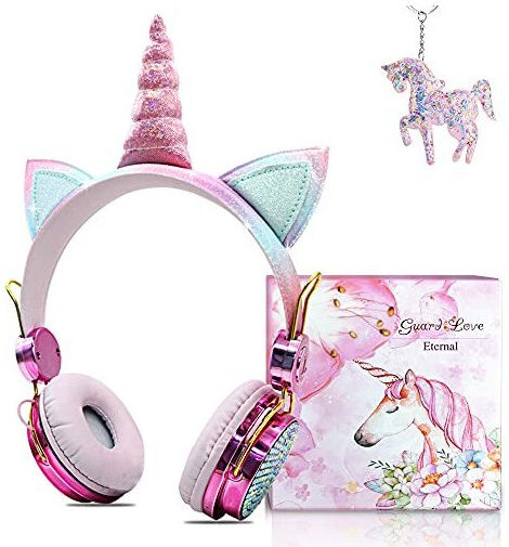 TCJJ Kids Wireless Headphones,Shiny Rhinestone Girls Unicorn Wireless Bluetooth Headp