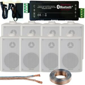 Loops Bar/Restaurant Bluetooth Amplifier Kit 8x White Wall Speaker Wireless Background Loops Bar/Restaurant Bluetooth Amplifier Kit 8x White Wall Speaker Wireless Background
