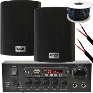 Loops Outdoor Bluetooth Speaker Kit - 2x 4" 70W Black Speakers & Stereo Amp - Garden B Loops Outdoor Bluetooth Speaker Kit - 2x 4" 70W Black Speakers & Stereo Amp - Garden B