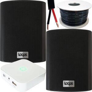 Loops 80W Mini WiFi Stereo Amplifier & 2x 70W 4" Black Outdoor Wall Speaker System Loops 80W Mini WiFi Stereo Amplifier & 2x 70W 4" Black Outdoor Wall Speaker System
