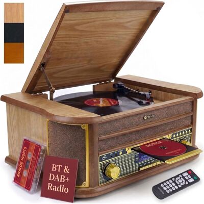 Denver 10-in-1 Retro Vintage DAB Bluetooth Wooden Radio Record Player With Speak Denver 10-in-1 Retro Vintage DAB Bluetooth Wooden Radio Record Player With Speak