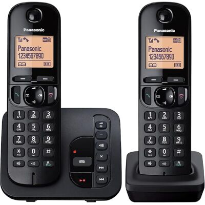 Panasonic KX-TGC222EB DECT Cordless Phone with Answering Machine, 1.6 inch Easy- Panasonic KX-TGC222EB DECT Cordless Phone with Answering Machine, 1.6 inch Easy-