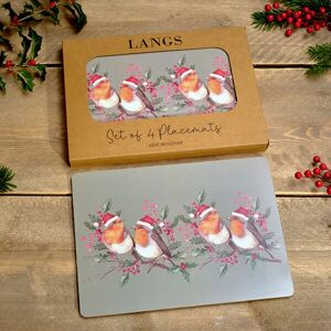 Langs Festive Christmas Robin With Berries Set of 4 Placemats Langs Festive Christmas Robin With Berries Set of 4 Placemats
