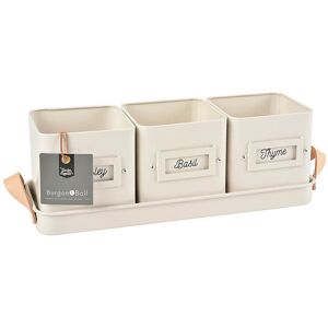 Burgon & Ball 3 Herb Pots in a Leather Handled Tray - Stone Burgon & Ball 3 Herb Pots in a Leather Handled Tray - Stone