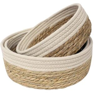 Leaf & Loom Set of 3 Round Cream Border Bulrush Baskets Leaf & Loom Set of 3 Round Cream Border Bulrush Baskets