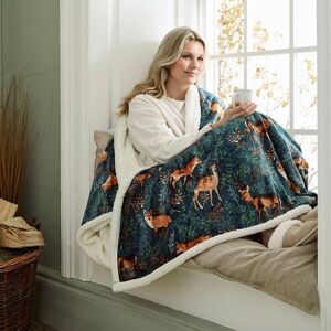 Deyongs Sherpa Fox and Deer 140x180cm Teal Heated Throw Deyongs Sherpa Fox and Deer 140x180cm Teal Heated Throw