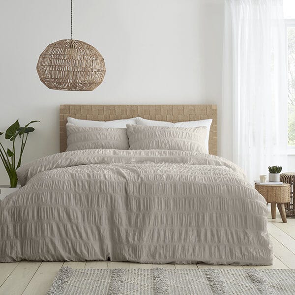 Catherine Lansfield Seersucker Double Duvet Set Natural