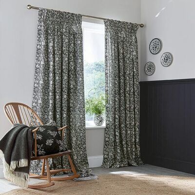 Burleigh - Regal Peacock Lined Curtains - Charcoal/White - Curtains Burleigh - Regal Peacock Lined Curtains - Charcoal/White - Curtains