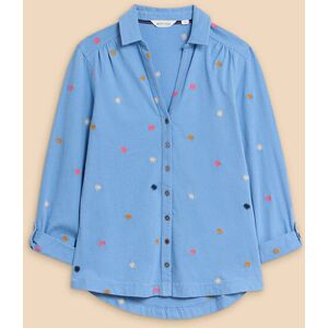 White Stuff Annie Embroidered Jersey Shirt Blue Multi