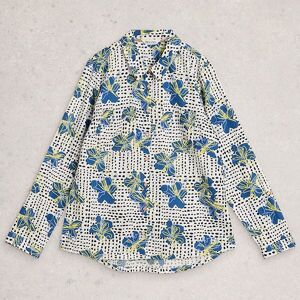 White Stuff Sophie Organic Cotton Shirt Ivory Print Size 12 White Stuff Sophie Organic Cotton Shirt Ivory Print Size 12