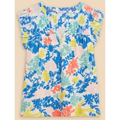 White Stuff Tessa Woven Frill Top White Print Size 16 White Stuff Tessa Woven Frill Top White Print Size 16