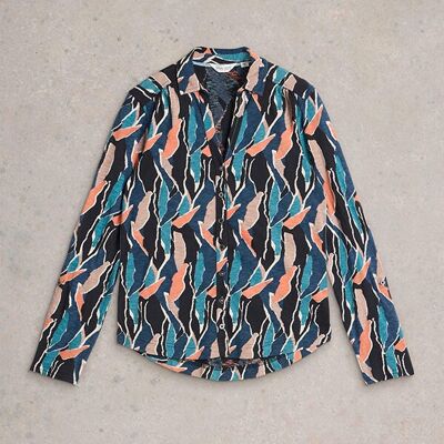 White Stuff Annie Collared Jersey Shirt Navy Print Size 8 White Stuff Annie Collared Jersey Shirt Navy Print Size 8
