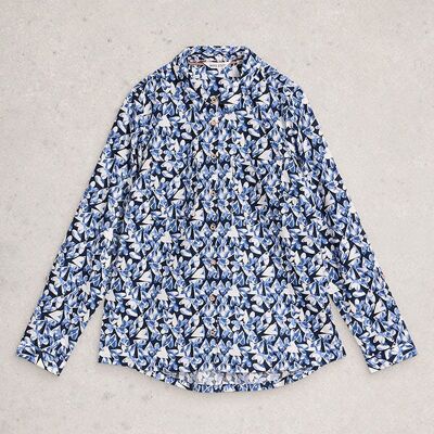 White Stuff Sophie Organic Cotton Shirt Navy Print Size 8 White Stuff Sophie Organic Cotton Shirt Navy Print Size 8