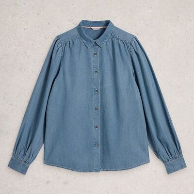 White Stuff Sienna Shirt Chambray Blue Size 20 White Stuff Sienna Shirt Chambray Blue Size 20