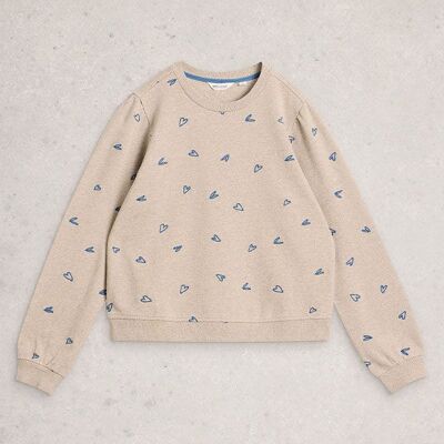 White Stuff Heart Embroidered Sweatshirt Grey Marl Size 18 White Stuff Heart Embroidered Sweatshirt Grey Marl Size 18