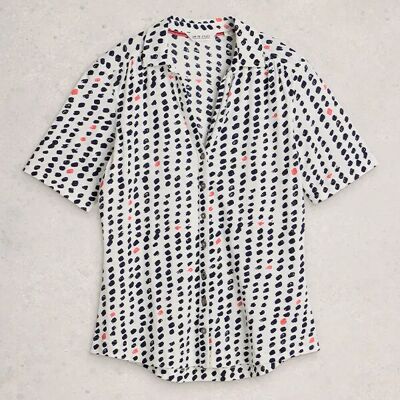 White Stuff Annie Short Sleeve Jersey Shirt Ivory Print Size 8 White Stuff Annie Short Sleeve Jersey Shirt Ivory Print Size 8
