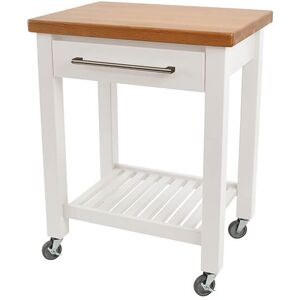 T&G; Studio White Hevea With Oak Top Kitchen Trolley Flat Packed