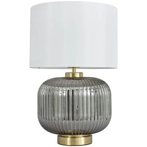 BHS Lyna Satin Brass Smoked Glass Base Table Lamp with White Shade BHS Lyna Satin Brass Smoked Glass Base Table Lamp with White Shade