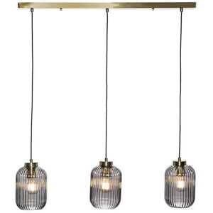 BHS Lyna Satin Brass Ceiling Light Pendant Bar with Smoked Glass Shades BHS Lyna Satin Brass Ceiling Light Pendant Bar with Smoked Glass Shades