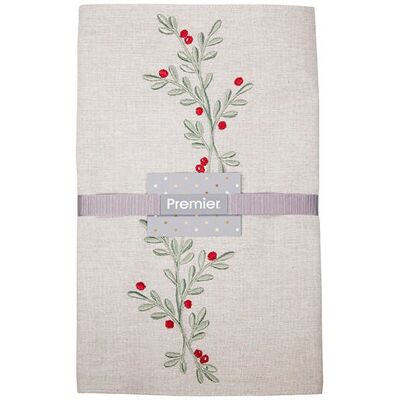 Premier 2m Embroidered Chambray Holly Berry Table Runner Premier 2m Embroidered Chambray Holly Berry Table Runner