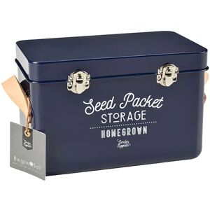 Burgon & Ball Leather Handled Seed Packets Storage Tin - Atlantic Blue