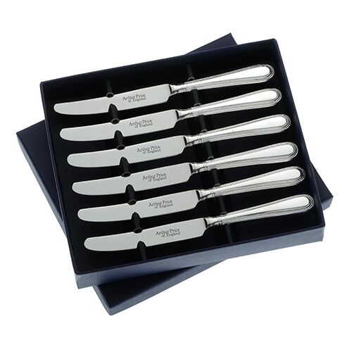 Arthur Price of England Sovereign Silver Set Of Six Tea Knives Bead