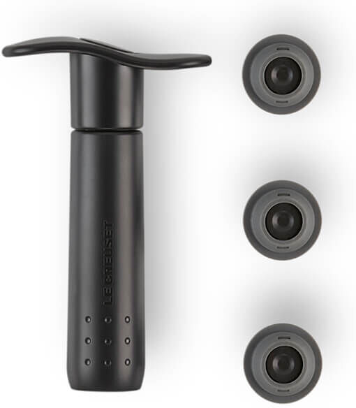 Le Creuset WA-137 Wine Pump and 3 Stoppers Black