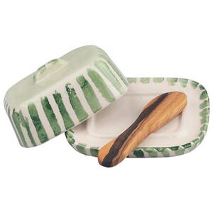 Selbrae House Green Stripe Mini Ceramic Butter Dish & Knife Set Selbrae House Green Stripe Mini Ceramic Butter Dish & Knife Set