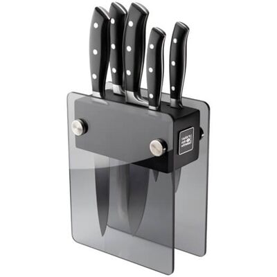 Taylor s Eye Witness Coniston Five Piece Smoked Glass Knife Block Set Taylor s Eye Witness Coniston Five Piece Smoked Glass Knife Block Set