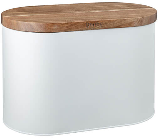 Denby White Bread Bin With Acacia Lid