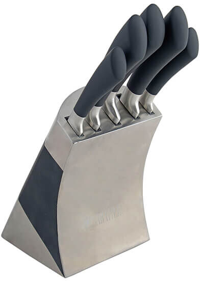 Sabatier Five Piece Knife Set With Stainless Steel Storage Block