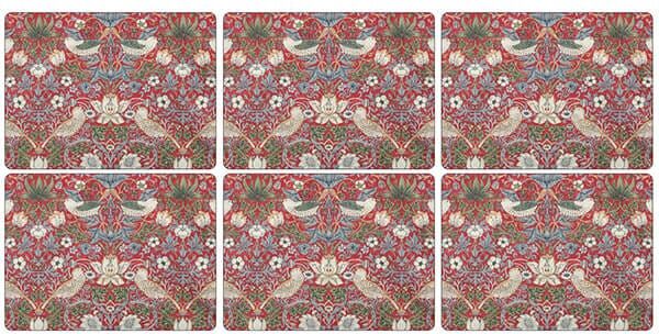 Morris & Co Strawberry Thief Red Placemats Set of 6