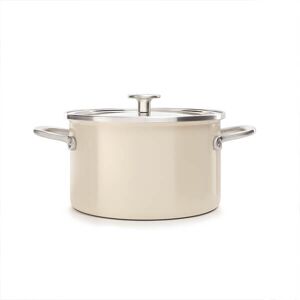 KitchenAid Steel Core Enamel Almond Cream 20cm Casserole with Lid