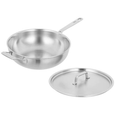 Kuhn Rikon Culinary Fiveply 28cm Uncoated Wok/Chef's Pan with Lid and Helper Handle Kuhn Rikon Culinary Fiveply 28cm Uncoated Wok/Chef's Pan with Lid and Helper Handle