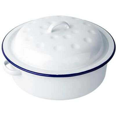 Falcon Enamel 26cm White With Cobalt Blue Rim Round Roaster Falcon Enamel 26cm White With Cobalt Blue Rim Round Roaster