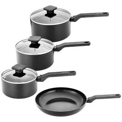 Stoven Noir 4 Piece Saucepan Set with 28cm Frying Pan Stoven Noir 4 Piece Saucepan Set with 28cm Frying Pan