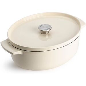 KitchenAid Cast Iron Almond Cream Non-Stick 30cm Oval Casserole Dish with Lid